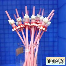 Sanrio 10 pezzi di cannucce con logo del cartone animato Hello Kitty, cannucce di ricambio da 40 once, 30 once e 20 once, cannucce in plastica riutilizzabili a tema Hello Kitty, forniture per feste a tema Ringraziamento, Natale, Ognissanti, forniture per il ritorno a scuola