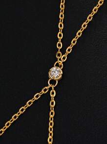 1pc Minimalist Gold Rhinestone Body Chain, Sexy Necklace For Women Bikini, Fashion Summer Beach Vacation Accessory