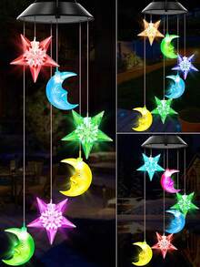 1 pieza Carillón de viento solar a prueba de agua con luz LED solar, carillón de viento que cambia de color, IP44, regalo para el Día de la Madre, regalo de cumpleaños, reunión familiar, festival, fiesta, decoración de jardín nocturno, luces solares para exteriores - Multicolor - Ver 3