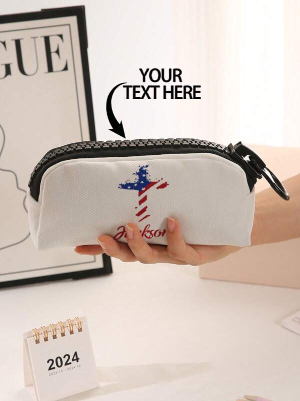 1pc Customized Independence Day Pencil Case, Customizable Storage Pouch, Can Customize Your Unique Design (Photo, Name, Illustration), Lightweight Zipper Cosmetic Bag, Pencil Box, Classic Shaped Pencil Case, Suitable For School/Students/Back To School Season,School Supplies