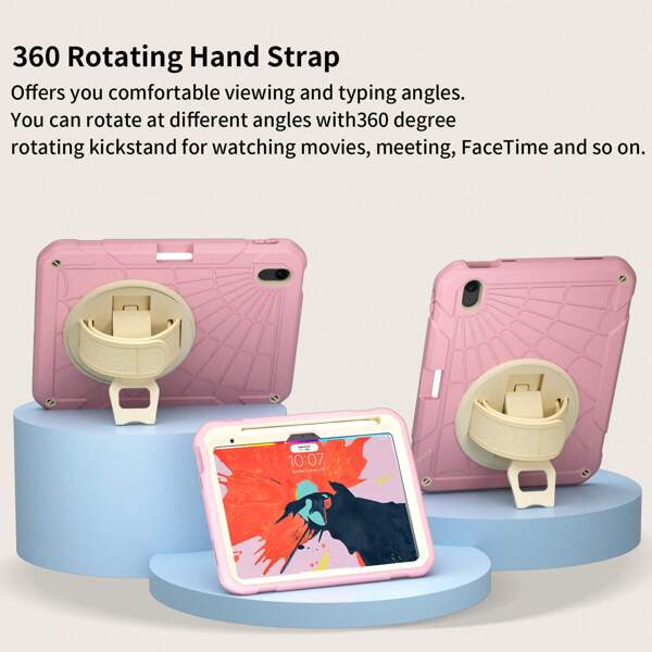 1 pieza Funda para tableta con patrón de tela de araña compatible con iPad de 10ª generación de 10.9 pulgadas, iPad (A16) de 11 pulgadas de 11ª generación 2025, iPad de 7ª/8ª/9ª generación de 10.2 pulgadas, funda protectora resistente a golpes, con soporte, correa para la mano/hombro y soporte para lápiz