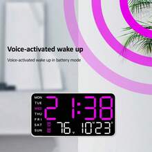 智能语音闹钟，USB 供电 LED 数字时钟，带温度和湿度、日期、双闹钟、亮度可调、12/24 小时格式 - 彩色 - 查看 3