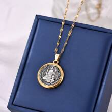 1 Stück vintage modischer Anhänger mit Medaille der Heiligen Benedikt und Judas, Edelstahlkette und stilvoller Anhänger