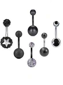 6pcs Acrylic Rhinestone Butterfly Belly Rings, Navel Button Ring With Fruit Shape Piercing - Multicolor - View 28