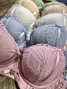 Lace Lingerie Set Bra With Padded Cup And Mid-Rise Lace Panties