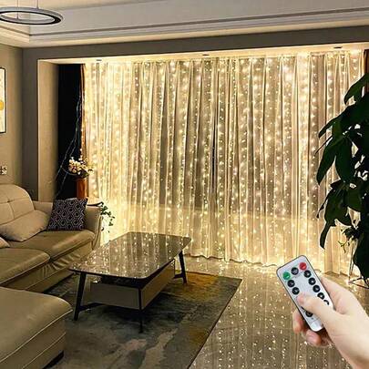 USB Powered Curtain String Lights, 8 Flashing Modes With Remote Control, Suitable For Christmas, Wedding, Birthday, Party, Home Garden, Holiday Decoration Home Decor Christmas Decorations Room Decor Winter Christmas Decorations Home Christmas Gifts Christmas Decor