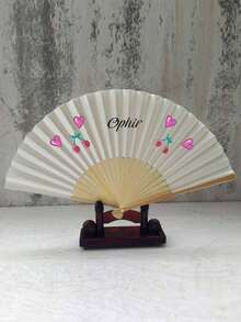 Personalized Name Strawberry Pattern White Folding Hand Fan, Elegant Polyester Fan, Suitable For Weddings, Wedding Showers, Birthdays, Baptisms And First Communions - No Electricity Required, Feather Fan - White - View 3