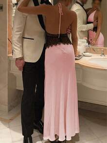 女士塔夫绸撞色蕾丝复古宫廷正式晚会性感优雅春夏节日连衣裙 - 珊瑚橙 - 查看 4