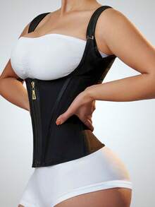 1 件可调节拉链腰部训练紧身胸衣，带肩带钢骨增强型双压缩塑身腰带