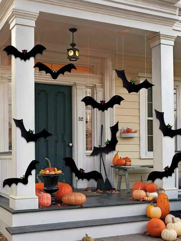 18 pièces Chauves-souris noires effrayantes 3D réalistes grandes et suspendues, pour décorer la cour, l'extérieur, l'intérieur, la pelouse, pour les fêtes d'Halloween, les décorations murales de décor