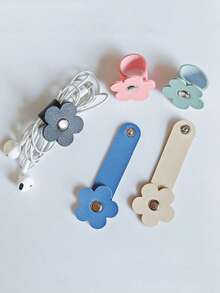 10pcs/5PCS/1pc Fashionable Heart-Shaped Leather Cable Organizer - Available In Multiple Colors, With A Portable And Anti Loss Design, Perfectly Compatible With Mobile Data Cables And Headphone Cables - Flower Style-multicolor - View 11