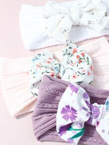 3 Stücke bedruckte & jacquard-gemusterte Baby-Stirnbänder, geeignet für den täglichen Gebrauch, passend für 0-2 Jahre alte Babys