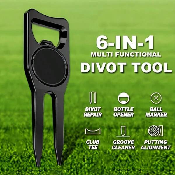 Golf Divot Repair Tool, Made Of Iron Material, With Magnetic Pop-Up Button, Foldable Stainless Steel Opener And Detachable Ball Marker, Compact Practical Golf Tools, Multi-Functional Golf Accessories
