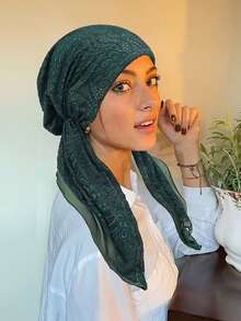 Bestselling Women Lace Edge Elastic Plain Color Muslim Turban Head Wrap Cap For Dress - Multicolor - View 13