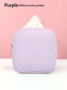 灯芯绒卫生巾收纳袋 - 便携耐用，拉链封口，旅行及日常使用理想之选，大容量，旅行必备，可收纳卫生巾、卫生棉条等，适合返校、海滩旅行、化妆包、学习用品、假日必备，学生及上班族卫生巾收纳袋，旅行洗漱用品整理包，送礼佳品。