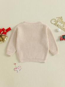 Suéter de punto para niñas pequeñas, gorro navideño y bordado de letras, jersey de cuello redondo, camisetas de manga larga - Beis - Ver 7