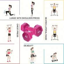 2pcs Mancuernas Hexagonales Pesas 1/2/3/4/5/6/7/8/9/10 para Gym y Ejercicio,Mancuernas Engomadas - Rosa - Ver 4