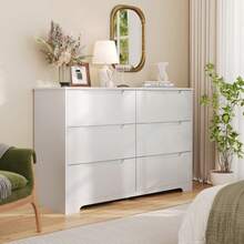 6 Drawer Dresser For Bedroom, Modern Wood Chest Of Drawers With Cut-Out Handles, Accent Cabinet With Wide Double Drawers For Living Room, Entryway,White - 白色 - 查看 11