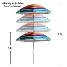 Rotating Beach Umbrella, Breathable And Colorful Stripes, With High-Quality Zinc Alloy Stand, Anti-UV, For Outdoor, Beach, Camping - Rojo rayas - 查看 2