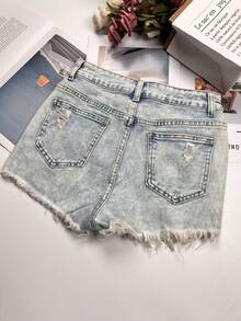 “夏季复古时尚：女士破洞牛仔短裤” - 藍色 - 查看 5