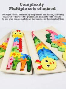 Children's Early Childhood Educational Wooden Puzzles Animal Shape Three-Dimensional Puzzle Toys Wooden Dinosaur Caterpillar Giraffe Crocodile Puzzles Exercise Fine Hands And Brains Logical Thinking Cognitive Educational Toys - Multicolor - View 7