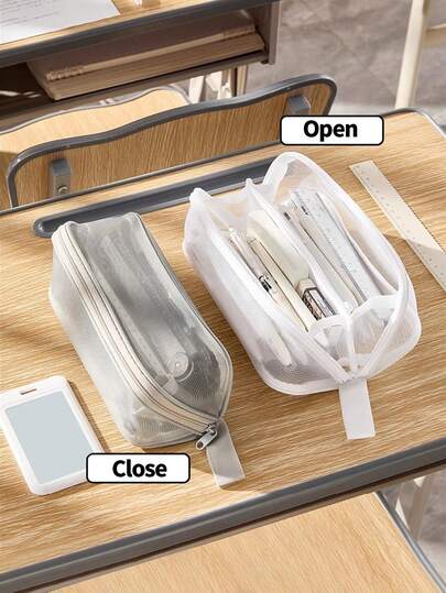 1pc透明网状棱镜学生铅笔盒考试专用大容量简约ins风初中高中生高颜值文具盒中高考文具袋男女生多功能铅笔橡皮尺子桌面文具铅笔盒铅笔袋书包学习用品