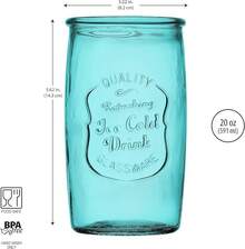 Glaver's Drinking Glasses – Set Of 4 Authentic Mason Vintage Glassware – Clear Glass Tumblers For Cocktails, Water, Juice – Embossed Vintage Drinking Glasses (Highball 18 Oz 7983) - 藍色 - 查看 3