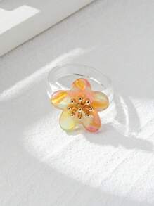 1 pieza Anillo de flor colorido de acrílico, diseño minimalista de moda, adecuado como regalo para mujeres para el Día de San Valentín o el Día de la Madre, color aleatorio