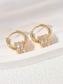 1 par de aretes de cintura delgada con temperamento - Aretes de circonita con broches de oreja con estilo