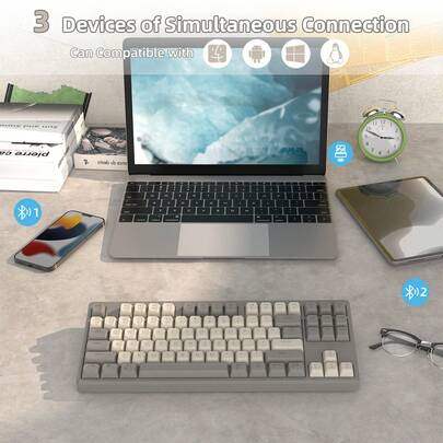 ATTACK SHARK M87 TKL 无线键盘，双模蓝牙/2.4GHz，彩虹背光，PBT 圆形键帽，2000mAh 可充电静音薄膜键盘