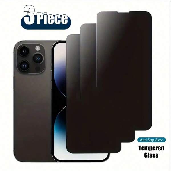 3PCS-Privacy Glass Screen Protector For IPhone, 9H Hardness, Anti Peeping, Anti Fingerprint, Scratch Resistant, Compatible With IPhone 16 Pro Max/16 Plus//16E/15 Pro Max/14/13 Pro Max/12/11/XSMAS Series