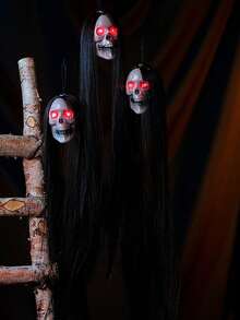 1/2/3 万圣节挂饰鬼头骨长发发光眼睛恐怖骷髅鬼屋头颅道具万圣节装饰 - 查看 4