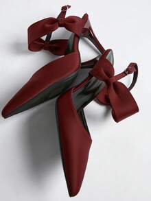 Women's New Burgundy Elegant Pointed Toe High Heels, Party First Choice, Spring/Summer/Autumn, 2-2.5 Inch High-Heel French Peep-Toe Sandals Winter Gifts - Burgundy - View 4