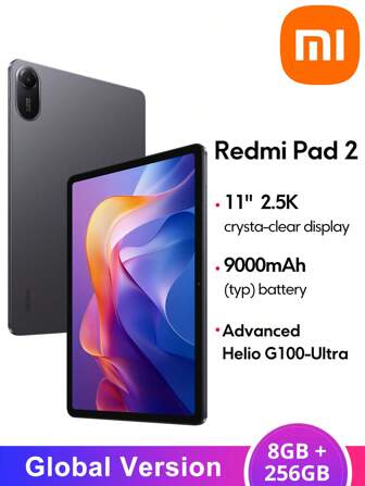  Redmi Pad 2 Tablet Globale Version 8GB+256GB MediaTek Helio G100-Ultra Prozessor Xiaomi HyperOS 2 Betriebssystem 11-Zoll Display 2560 X 1600 Auflösung 9000mAh Akku 18W Schnellladung