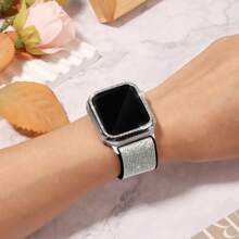 2 Peças/Conjunto Capa Protetora e Pulseiras de Relógio compatíveis com 38 40 41 42 44 45 46 MM de Séries 10 9 8 7 SE 6 5 4 3, Incrustadas com Strass Cintilante, Acabamento de Alto Brilho Preto/Prateado/Dourado com Pulseira Bling Elástica Compatível com 38mm 40mm 41mm 42mm 44mm 45mm 46mm 49mm Mulheres, Cinta Faiscante de Nylon Solo Loop com Glitter Compatível com Séries 10 9 8 7 6 5 4 3 2 1 SE Ultra