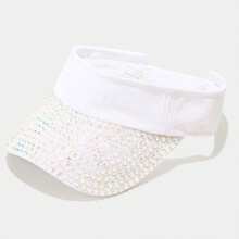 Rhinestone Decorated Crown Sun Protection Open Top Baseball Cap, Fashionable Bling Sporty Sun Hat For Summer Beach