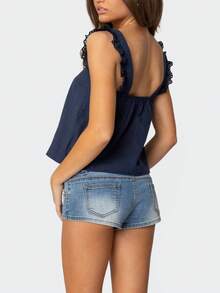 Women Y2K Ruffled Straps Flowy Tank Tops Flying Sleeve Square Neck Loose Fit Babydoll Camisole Crop Tops Summer Backless Vests Shirts Cute Going Out Tops Casual Streetwear - 藏蓝色 - 查看 2