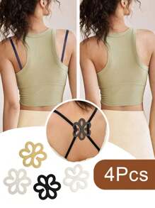 4pcs/2pcs/ Flower Shaped Bra Strap Clips, Invisible Anti-Slip Bra Strap Holders Women's Undergarment Accessories Invisible Slip-Proof Bra Strap Buckle For Lingerie - Crossback Straps, Transparent Buckle, Anti-Slip