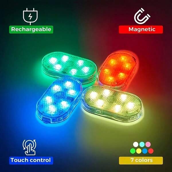 1 pezzo Mini luce a LED con sensore touch per interni auto, ricaricabile USB, illuminazione ambientale cambia colore per auto, baule, festa, camera da letto