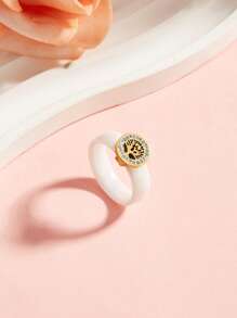 1 pièce Bague en céramique avec élément en acier inoxydable doré 18 carats, style élégant. Bijou pour femmes, cadeau de mariage, de fête ou de rendez-vous