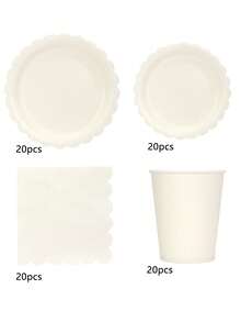 10pcs Ivory Paper Plates Cups And Napkins Dinnerware Supplies Set Cream Party Supplies Include Ivory Scalloped Paper Plates Cocktail Napkins Cups Beige Cake Dessert Dinner Plate For Baby-Shower Birthday Wedding Party - Beige - View 10