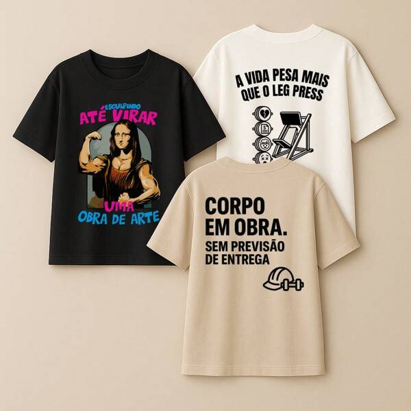 Kit 3 Camisetas Feminina de Academia Oversized 100% Algodão Caimento Largo