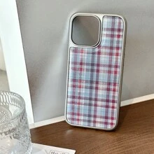 1 pieza Funda de teléfono GUCADI con acabado plateado, estilo coreano dulce de resina con borde enchapado, compatible con Apple/Series, minimalista, retro y clásica