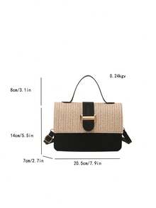 2026 Summer Straw Woven Handbag Women Shoulder Bag Fashionable Solid Color Mini Square Crossbody Bag, Woven Bag - Black - View 3