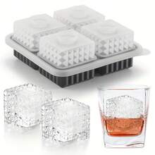 1 bandeja de cubitos de hielo cuadrados 3D, molde de silicona grande y divertido de cubitos de hielo cuadrados para cócteles, bourbon, brandy, whisky, negro, regalo para hombres - Rosa - Ver 4