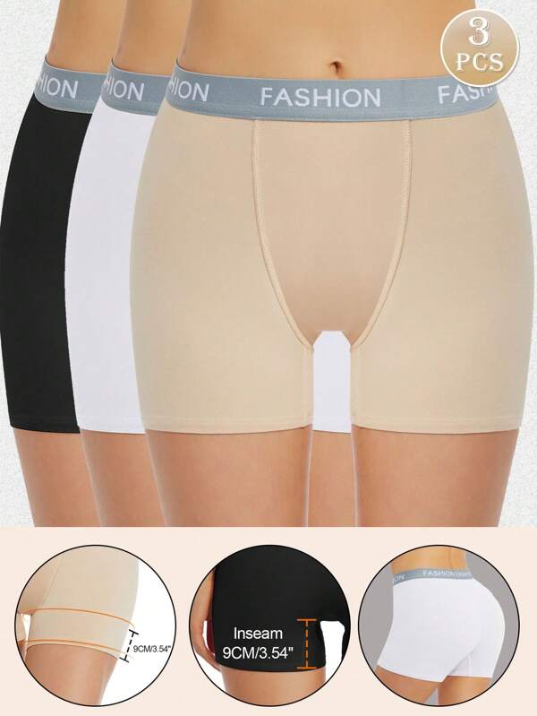 3 piezas de ropa interior de mujer de cintura media, sin costuras, con diseño de letra, de moda y con protección contra exposición