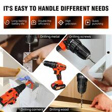 Vandise 21V Cordless Drill Driver & Screwdriver Hammer Drill Kit - 45Nm Max Torque, 2-Speed, 25+1 Torque Settings, 3/8" Chuck, LED Work Light, Includes 2 X 1.5Ah Lithium-Ion Batteries & Charger, Carry Storage Case - Perfect For Home DIY, Construction & Garden Projects - 橘色 - 查看 4