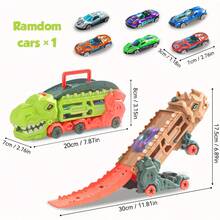 Mini pista de carrera de dinosaurios lanzador de coches, juguete transformable de doble modo con lanzamiento de un solo botón, juguete portátil para viajes para niños de 3 a 5 años (1 coche de aleación al azar) - Multicolor - Ver 9