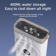 Enfriador de aire portátil y mini acondicionador de aire con ventilador de refrigeración por agua, control de botón, temporizador, ventilador de escritorio pequeño, ventilador de mesa enfriador, luz LED, humidificador, enfriador de aire para oficina, habitación, cocina. Conexión USB