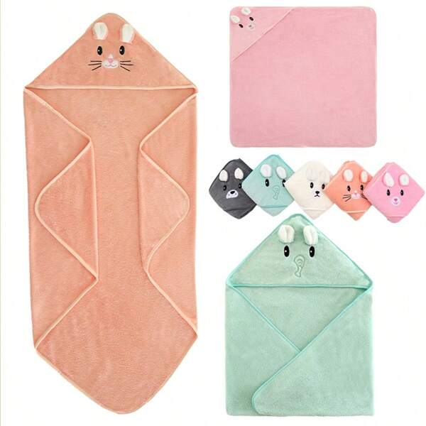2 pièces Serviette de bain à capuche multifonctionnelle pour bébé, en fibre de polyester, douce et absorbante, motif animal, couverture et serviette pour bébé, cadeau de haute qualité pour nouveau-né, convient pour la maison, l'extérieur, la salle de bain, la plage